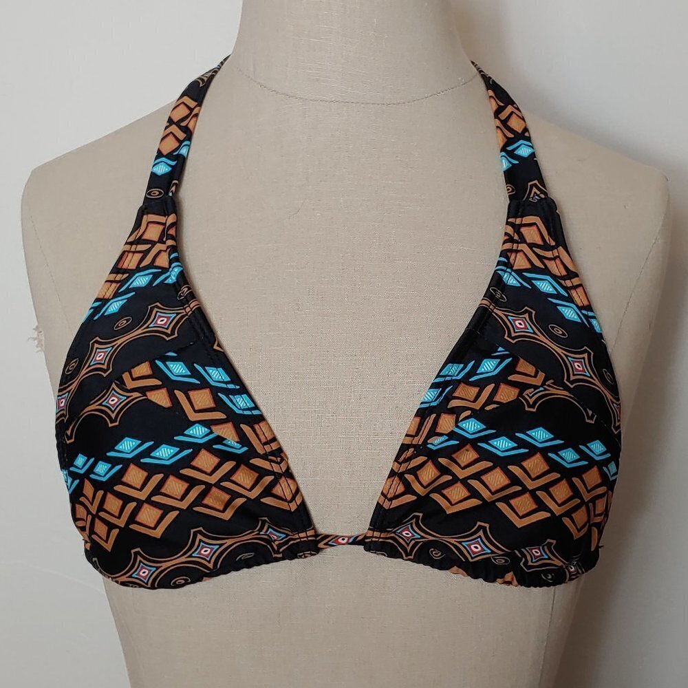 BECCA Bikini Top String Halter By Rebecca Virtue Diamond Pattern XS